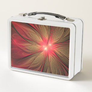 Red fansy fractal flower metal lunch box