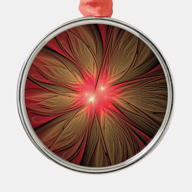 Red fansy fractal flower   metal ornament (Front)