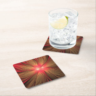 Red fansy fractal flower paper coaster