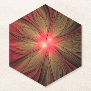 Red fansy fractal flower paper coaster