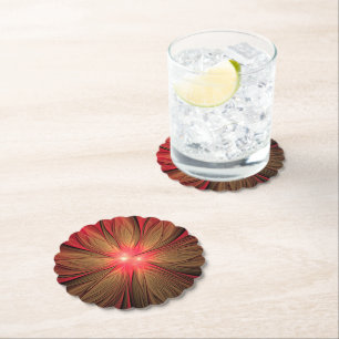 Red fansy fractal flower paper coaster
