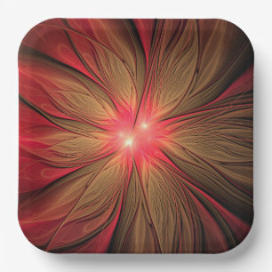 Red fansy fractal flower  paper plate