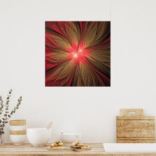 Red fansy fractal flower  poster