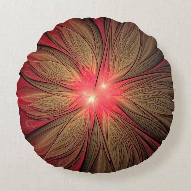 Red fansy fractal flower   round cushion (Front)