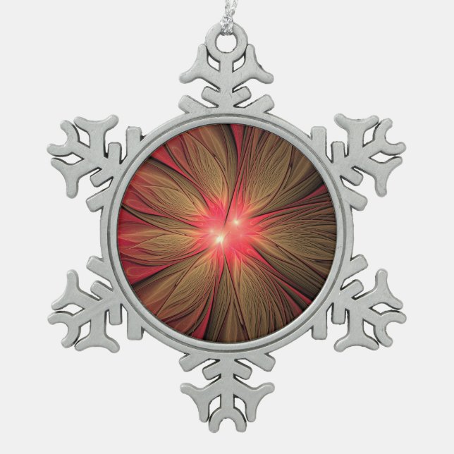 Red fansy fractal flower snowflake pewter christmas ornament (Front)