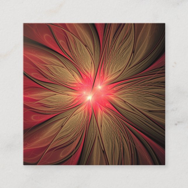 Red fansy fractal flower  square business card (Front)