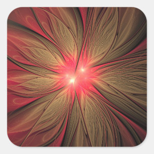 Red fansy fractal flower square sticker
