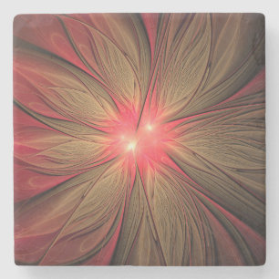 Red fansy fractal flower stone coaster