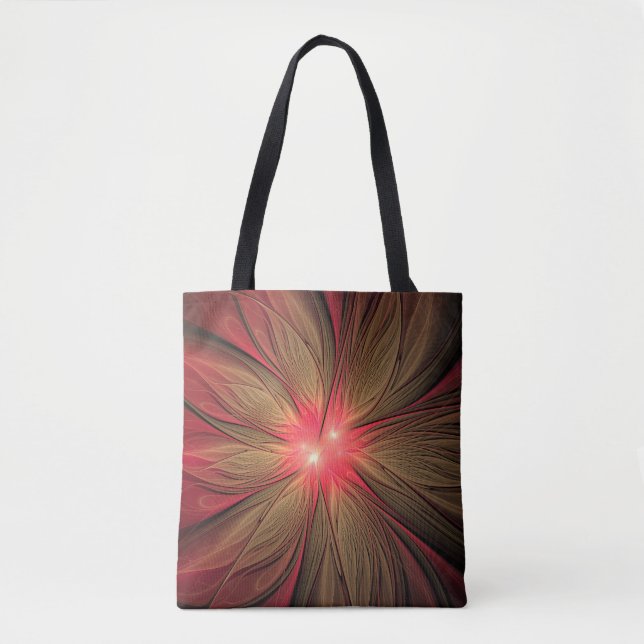 Red fansy fractal flower  tote bag (Front)