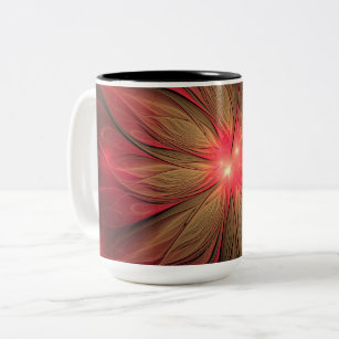 Red fansy fractal flower  Two-Tone coffee mug