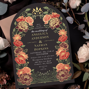 Red Fantasy Enchanted Garden Floral Wedding Arch Invitation