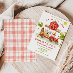 Red Farm animals 3rd birthday party Invitation