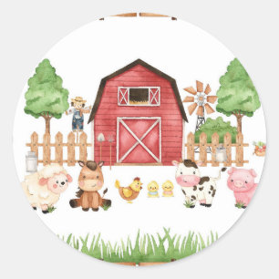 Red Farm Animals Baby Shower Classic Round Sticker