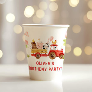 Red Farm animals birthday party Paper cup