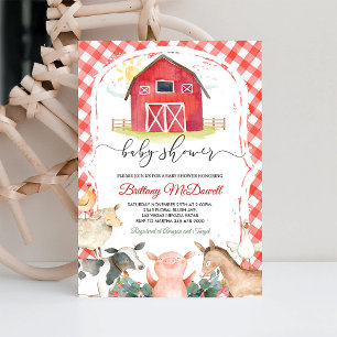 Red Farm Animals Boy Baby shower Invitation
