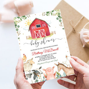 Red Farm Animals Boy Baby Shower Invitation