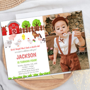 Red Farm Birthday Invitations with photo