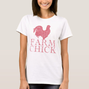 Red Farm Chick with Rooster Women's Basic T-Shirt