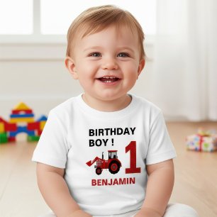 Red Farm Tractor 1st Birthday Party Baby T-Shirt