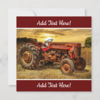 Red Farm Tractor Antique Tractor Rooster Hen