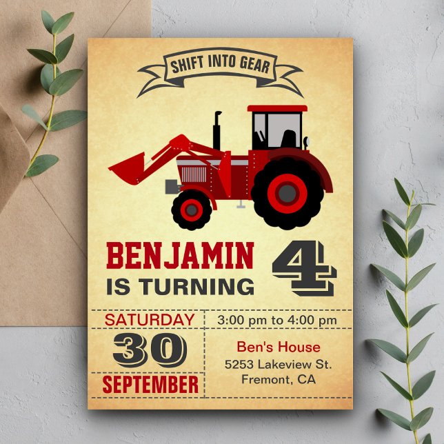 Red Farm Tractor Kids Birthday Party Invitation (Creator Uploaded)