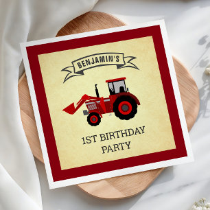 Red Farm Tractor Kids Birthday Party Paper Napkin