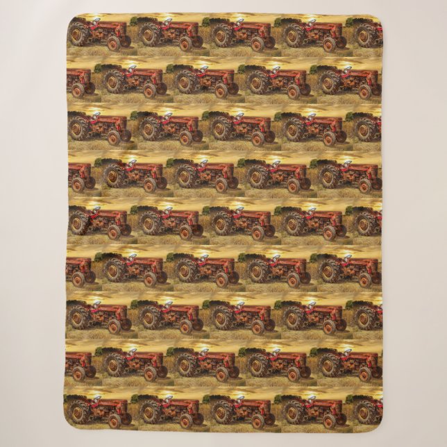 Red Farm Tractor Sherpa Blanket (Front)
