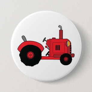 Red Farm Tractor Vehicle 7.5 Cm Round Badge