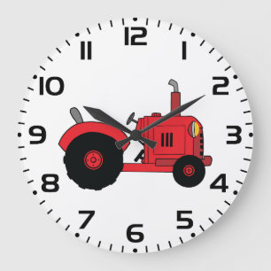 Red Farm Tractor Vehicle Large Clock
