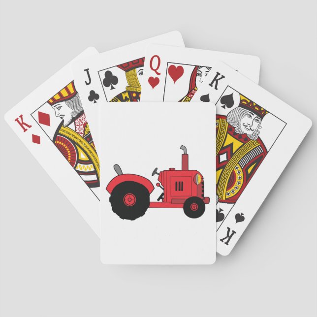 Red Farm Tractor Vehicle Playing Cards (Back)