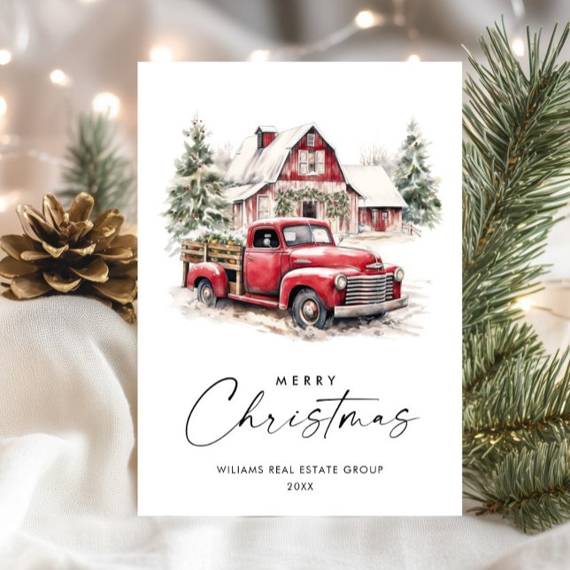 Red Farm Truck Christmas Corporate Greeting Holiday Card (Creator Uploaded)