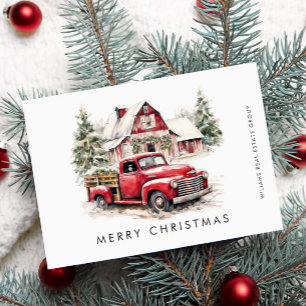 Red Farm Truck Christmas Corporate Greeting Holiday Card