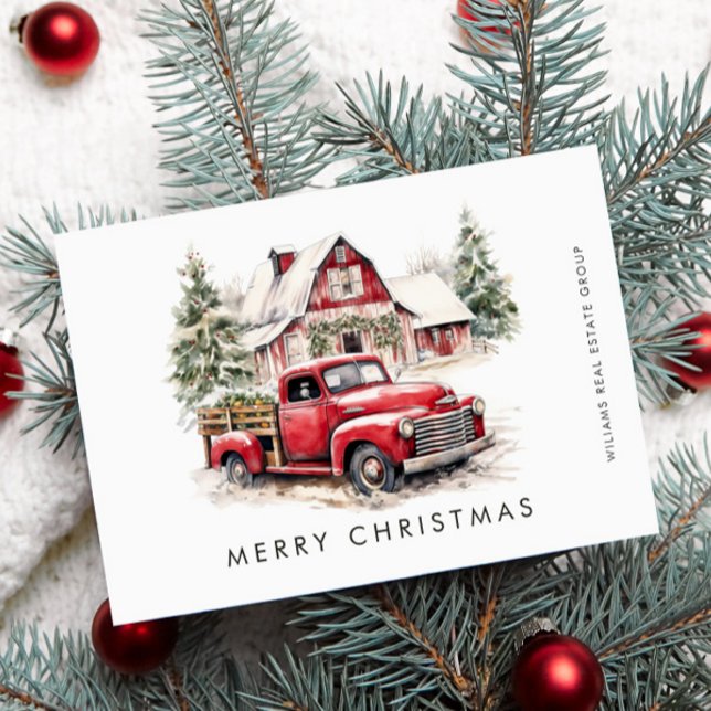 Red Farm Truck Christmas Corporate Greeting Holiday Card (Creator Uploaded)
