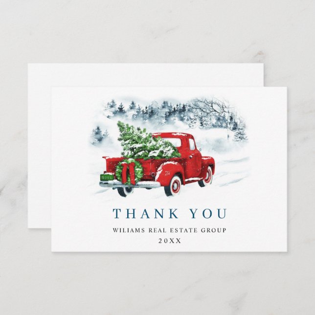 Red Farm Truck Christmas Corporate Holiday Thank You Card (Front/Back)