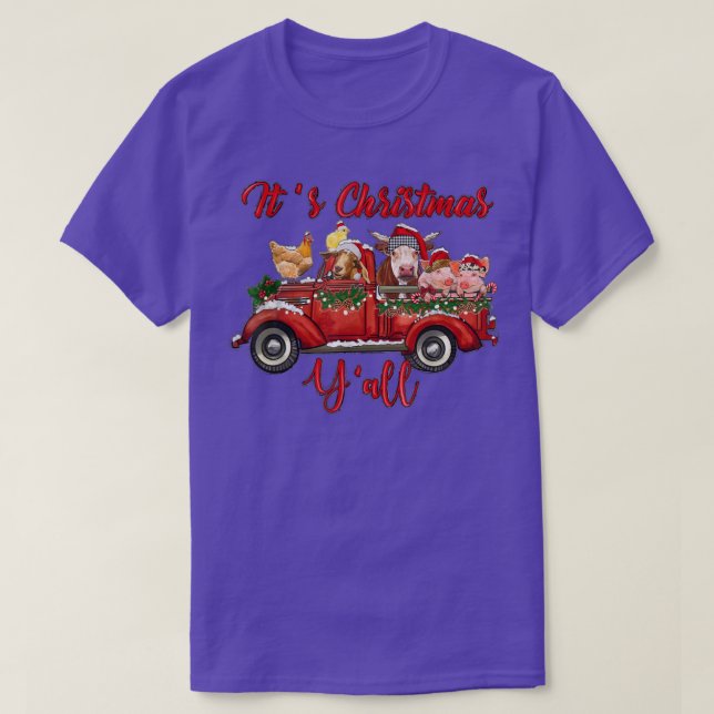 Red Farm Truck Farm Animal Farmer Girl Its Christm T-Shirt (Design Front)