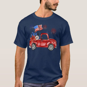 Red Farm Truck Farmer Girl Patriotic 4th of July T-Shirt