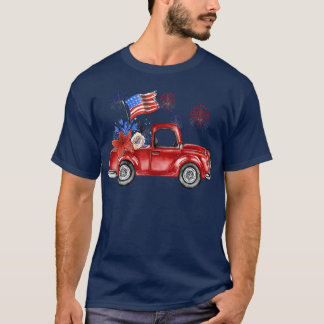 Red Farm Truck Farmer Girl Patriotic 4th of July  T-Shirt