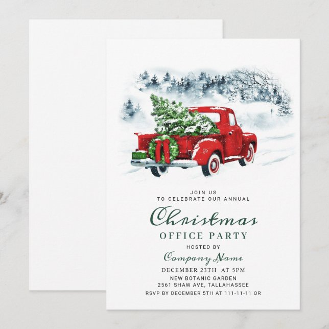 Red Farm Truck Holiday Christmas Corporate Party Invitation (Front/Back)