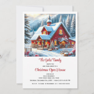 Red Farmhouse Christmas Open House Invitation