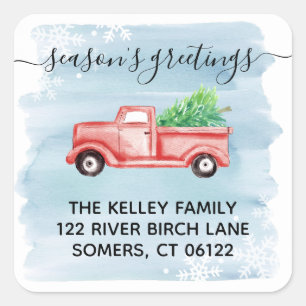 Red Farmhouse Truck Holiday Address Square Sticker