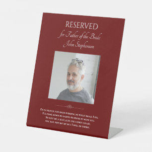 Red Father of Bride Photo Wedding Memorial Chair Pedestal Sign