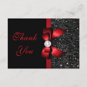 Red Faux Bow Black Sequins Diamond Thank You