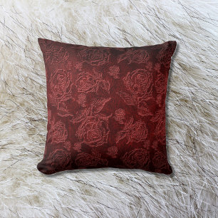 Red Faux Embossed Rose Leather Cushion