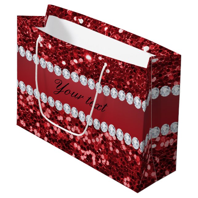 Red Faux Glitter and Diamonds Large Gift Bag (Front Angled)