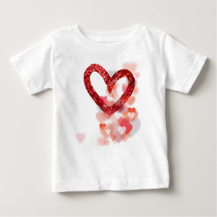 Red Faux Glitter Heart & Heart Clusters Baby T-Shirt