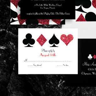 Red Faux Glitter Las Vegas Wedding RSVP Reply Card