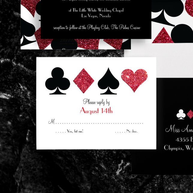 Red Faux Glitter Las Vegas Wedding RSVP Reply Card (Creator Uploaded)