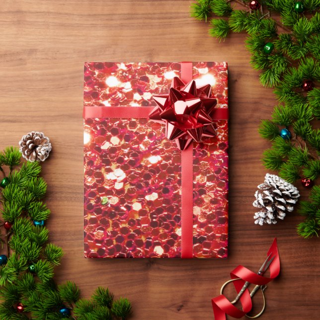 Red Faux Glitter Sparkle Bling Shiny Metallic Wrapping Paper (Holiday Gift)