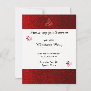 Red Faux Glitter Stars Christmas Party Invitation