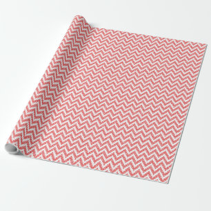 Red Faux Glitter & White Ikat Chevron Wrapping Paper